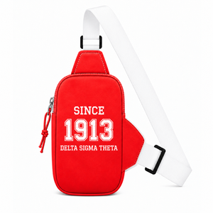 Sac banane personnalisé Delta Sigma Theta Sorority avec logo brodé sur le devant, fermeture éclair rouge et blanche, usage quotidien décontracté pour femme - Product Image 3