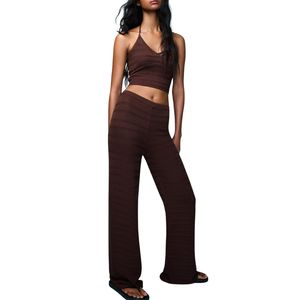 Pantalones de punto acanalados de cintura alta para mujer, pantalones acampanados elásticos, ropa informal - Product Image 1