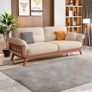 Sofá de Tela de 3 Plazas de Estilo Escandinavo Moderno con Estructura de Madera de Teca Sólida, Muebles Minimalistas para Sala de Estar - Product Image 1