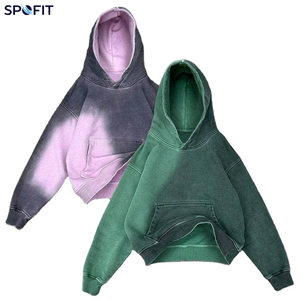 High quality Custom Faded Washed <b>Grey</b> Pink Gradient Oversized Pullover Hoodie Breathable Streetwear <b>Sweatshirt</b> OEM Manufacturer - Product Image 4