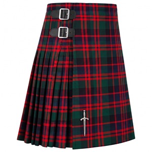Kilt écossais MacDonald pour homme, rouge, noir, vert, à carreaux, avec ceinture en cuir et boucle latérale - Product Image 3