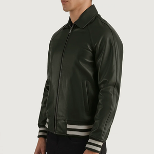 Men's Pu Leather Bomber <b>Jacket</b> Turn-down Collar Zipper Closure Regular Fit Solid Color Moto Style Autumn Wear - Product Image 2