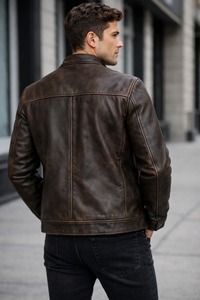 Veste Cafe Racer en cuir d'agneau véritable pour homme – Finition artisanale marron antique - Product Image 5