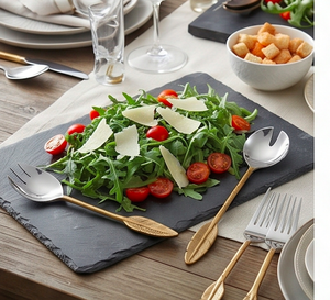 Ensemble de cuillères de service en métal avec design plume d'oiseau, manche doré en acier inoxydable, 2 pièces pour la cuisine - Product Image 4