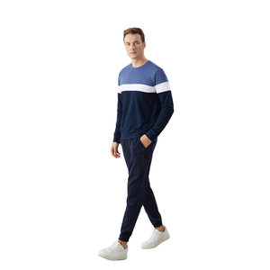 Premium 100% Cotton Crew Neck Sweatsuits Workout Sports <b>Men</b> Jogging Track Suits with panel Quality - Product Image 1