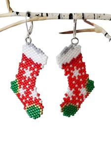 Santa Face Beaded Drop <b>Earrings</b> <b>Red</b> White Crystal Bohemia Women's Christmas Gift Jewelry - Product Image 4