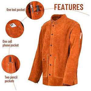 Veste de soudeur unisexe en cuir de vachette pleine fleur, résistante aux flammes, manteau de travail robuste, vêtement de sécurité réfléchissant pour la lutte contre les incendies - Product Image 4