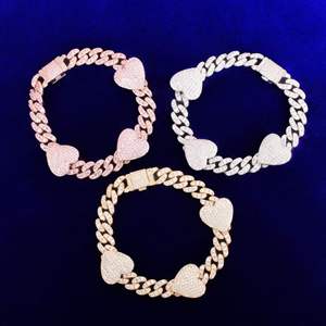 Pulseras de Cadena con Diamantes en Forma de Corazón, Chapadas en Oro Rosa de Lujo, Joyería Unisex para Regalo, Estilo Micro Incrustado - Product Image 1
