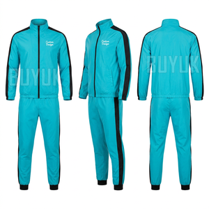 Survêtement pour homme, vert et orange, à blocs de couleur, manches longues, fermeture éclair, coupe décontractée, polyester, poches latérales, vêtements d'automne - Product Image 2