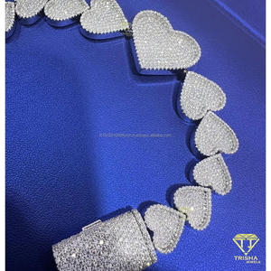 Pulsera de Lujo con Eslabones de Corazón y Moissanita, con Piedras de Color D VVS, Completamente Cubierta de Diamantes, Joyería de Diseño Romántico para Hombre - Product Image 3