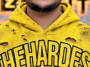เสื้อฮู้ดดี้ผู้ชายสีเหลืองทรงหลวมสไตล์วินเทจ ยี่ห้อ The Hardest Closet  แบบฟอกสีทำเก่า ปักลาย  แบบ Dirty Wash - Product Image 6