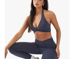 Soutien-gorge de sport personnalisé à col en V torsadé, push-up, pour l'exercice, la gym, le yoga, le fitness, haut de gamme, à maintien élevé, dos nu, style halter, pour femme - Product Image 2