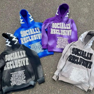 Men's Winter Hoodie Applique Beaded Distressed Embroidery Garment-Washed Finish Digital Printing Vintage Style Fleece <b>Fabric</b> - Product Image 3