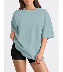 Camiseta de Mujer 100% Algodón Sólido, Manga Corta, Cuello con Hombros Caídos, Estilo Holgado, Casual, Transpirable, de Bangladesh, Superventas - Product Image 2