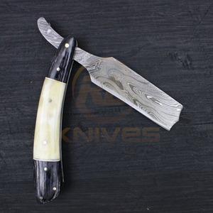 Navaja de afeitar recta de acero de Damasco hecha a mano, plegable de bolsillo |   Navaja de afeitar DIY para barbería con mango de hueso, OEM disponible - Product Image 4