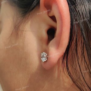 Pendientes de Diamantes Redondos con Corte Brillante, Plata 925, Engaste Hecho a Mano, Clásicos, para Compromiso, para Mujer - Product Image 5