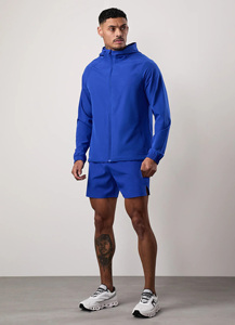 Men's Hooded Windbreaker <b>Jacket</b> Solid Color Zipper Closure Quick Dry Breathable Outdoor Wear Spring Autumn Polyester Material - Product Image 1