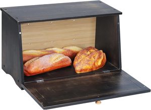 Caja de pan grande de madera para encimera de cocina, diseño retro, de una sola capa, contenedor de almacenamiento de alimentos de gran capacidad, color negro vintage. - Product Image 2