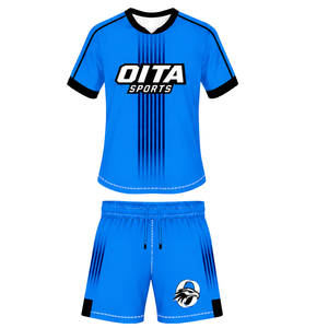 Conjunto de Rugby Azul Rey y Negro, Jersey de Manga Corta con Cuello Redondo y Pantalones Cortos a Juego, Transpirable, para Entrenamiento Deportivo en Equipo - Product Image 1