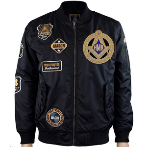 Blouson Bomber Unisexe Hiver Personnalisé avec Broderie sur le Devant, en Satin Écologique à Séchage Rapide, Style Maçonnique, Coupe-Vent de Pilote, Héritage - Product Image 1