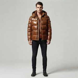 Blouson matelassé tendance marron brillant pour homme, en duvet, chaud, imperméable, pour l'hiver et les activités de plein air, séchage rapide, prix usine - Product Image 3