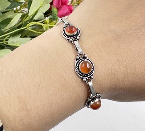 Natural Carnelian Gemstone <b>Bracelet</b> 925 Sterling Silver Plated Handmade Link <b>Bracelet</b> Vintage <b>Boho</b> Adjustable <b>Bracelet</b> for Women - Product Image 5