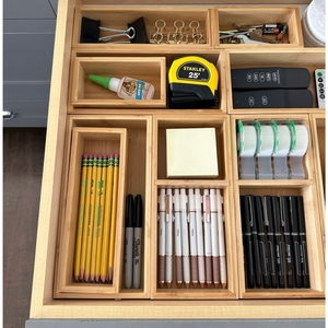 Wooden Drawer Organizer Set with Natural Finish for Home Storage Makeup Jewelry and Office Supplies - Product Image 1