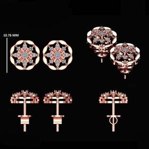 Ensemble de boucles d'oreilles clous en or rose 14 carats avec diamants en forme de fleur, plaqué rhodium, style tendance pour les fêtes, les mariages ou cadeaux pour enfants - Product Image 3