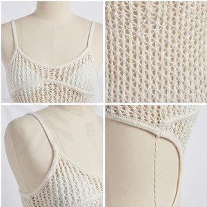 <b>White</b> Knitted Hollow Out Spandex Nylon Midi Dress With Scoop Neck And Side Cutouts For Women - Product Image 4