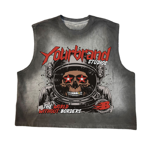 Camiseta sin mangas de corte holgado con lavado ácido personalizado, estampado DTG vintage, 100% algodón, para moda casual urbana, para marcas de ropa. - Product Image 1