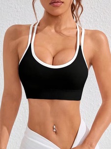 Ladies Seamless Anti-Chafe Running Bra | <b>Cross</b> Back Keyhole Cutout Sportswear Tank | Solid Dyed Padded Activewear <b>Top</b> - Product Image 3