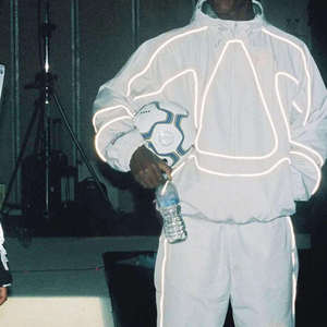 Ensemble de survêtement à capuche pour homme, blanc, imprimé géométrique lumineux, manches longues, fermeture éclair sur le devant, style sportif, léger, pour le printemps - Product Image 1