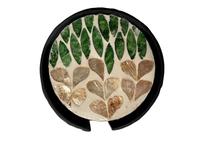 Sous-verre carré artisanal écologique au design classique avec incrustation de nacre motif feuille bleue pour décoration de table