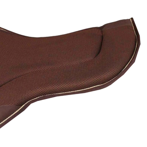 Tapis de selle personnalisés pour courses hippiques avec logo, en maille marron, avec bordure à surpiqûres blanches, vente en gros - Product Image 3