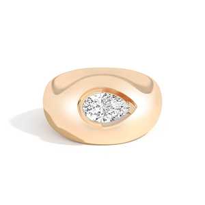 Anillos de oro macizo de 14k y 18k con diamante de laboratorio de 1 quilate en forma de pera, con engaste semibezel y puntas, anillos de declaración con cúpula robusta para hombre, al por mayor - Product Image 1