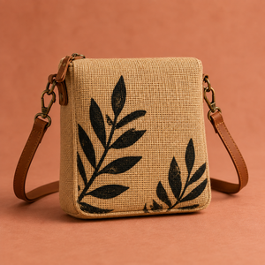 HINDVANTA GLOBAL Eco-friendly Jute Material Sling Bag Crossbody Shoulder <b>Purse</b> Adjustable Strap Zipper Closure Casual Mini - Product Image 5