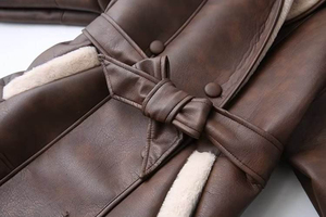 Plus Size Men Genuine Leather Waterproof Winter Trench Coat Long Sleeve Belted Fur Trim Outerwear Casual Streetwear - Product Image 3