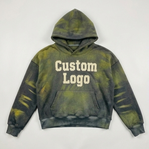 Sweat à capuche oversize vert tie-dye unisexe, streetwear, polaire, 100% coton, respirant, vintage, délavé, automne-hiver - Product Image 1