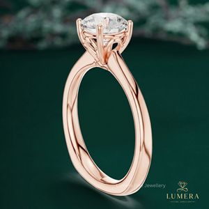 Anillo de compromiso de oro rosa y diamantes de talla redonda, joyería clásica de diamantes certificados para mujer, regalo de aniversario, regalo de boda - Product Image 4