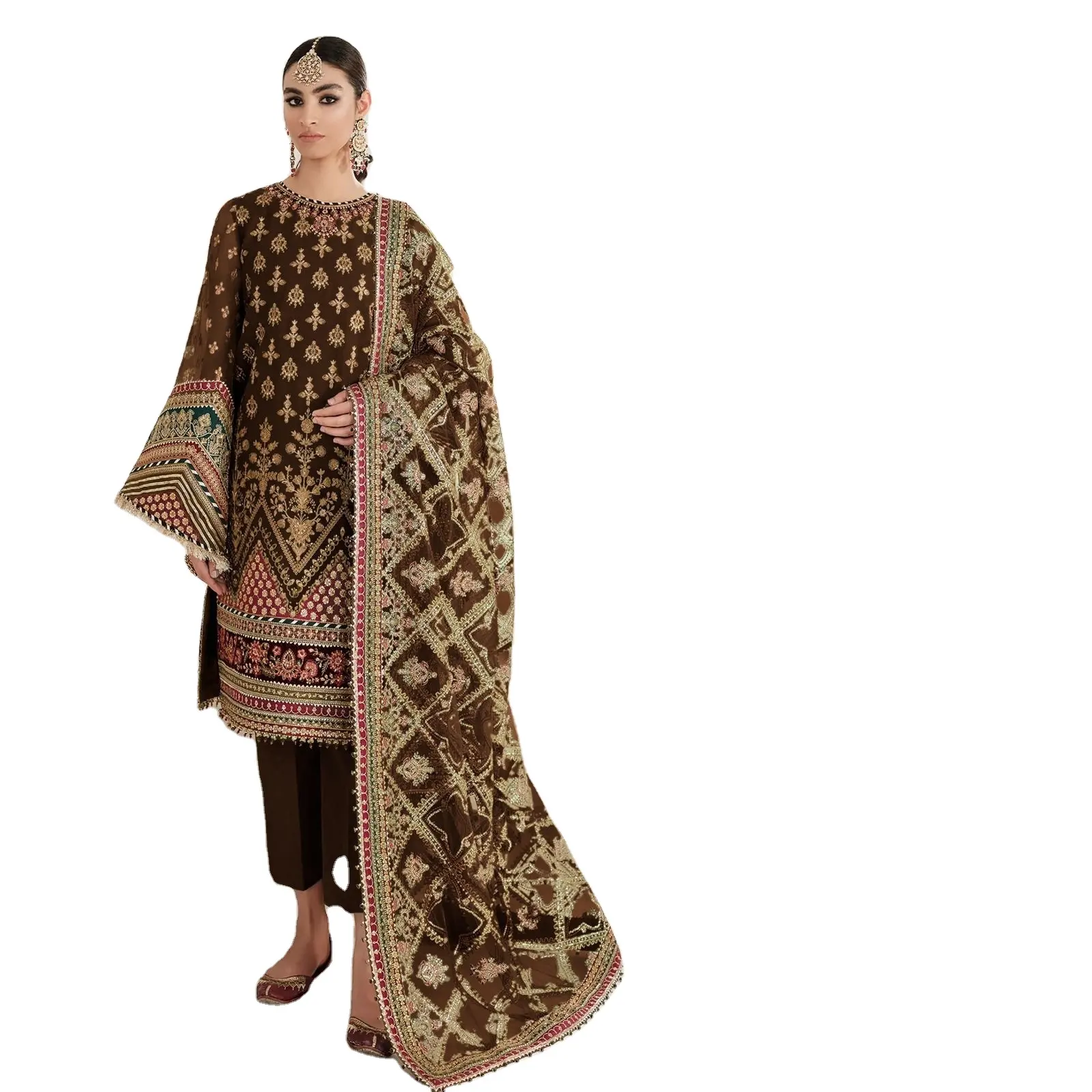 Etnische Kleding Groothandel In India Pakistani Nieuwste Designer Zwaar Werk Georgette Kledingmateriaal Voor Feest Voor Dames