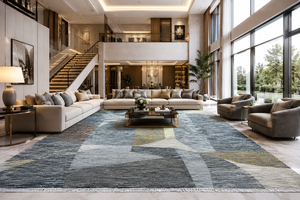 8x10 Ft Hand Knotted Wool & Silk Modern Slate Blue Grey And <b>Ivory</b> Handmade Carpet - Product Image 1