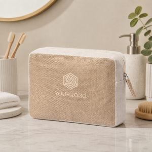 Pochette cosmétique en jute laminée avec fermeture éclair 23x16x3.5cm, soufflet en coton, logo personnalisé, sacs de maquillage et de toilette, vente en gros, OEM, marque privée - Product Image 6