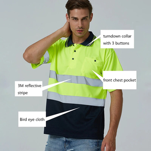 Polo réfléchissant haute visibilité pour homme, manches courtes, respirant, vêtement de travail de sécurité avec poche, design bicolore - Product Image 2