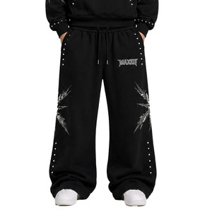Customizable DTG Graphic Oversized Black Rivet <b>Stud</b> Hoodies Sweatpants Loose Fit Heavyweight Streetwear Sets OEM Screen Print - Product Image 5