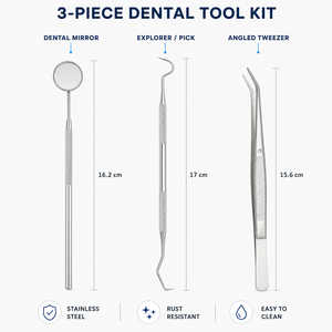 Kit de Exploración Dental Manual de Acero Inoxidable de 3 Piezas, Espejo, Sonda, Pinzas, Reutilizables, Autoclavables, con Agarre Ergonómico para Dentistas - Product Image 3
