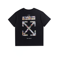 T-shirt Homme Manches Courtes OW de Haute Qualité en Toile 100% Coton avec Motif Religieux Marguerite Feux d'Artifice et Bande Bronzante