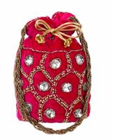 Pochette de soirée en velours rose avec pierres de cristal, brodée, pour femme, doublure 100% coton pur, poignée tressée, cordon de serrage