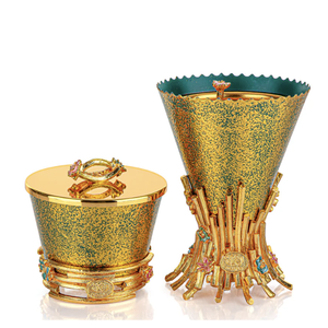 Brûleur d'encens conique en métal martelé doré de luxe avec couvercle, fait main, pour Bakhoor aromatique - Product Image 1