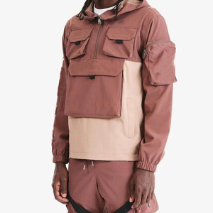 Veste safari à capuche pour homme, fermeture éclair quart de tour, color block, polyester, coupe-vent, style workwear, veste d'automne - Product Image 4