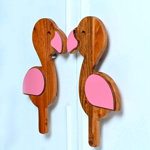 Poignées de porte modernes en bois d'acacia faites à la main, boutons de porte, poignées de tiroir flamant rose, poignées multicolores pour commodes et armoires - Product Image 3